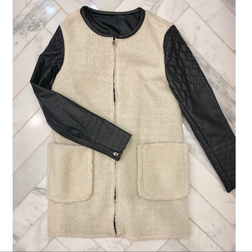 Faux leather and Sherpa fleece jacket.